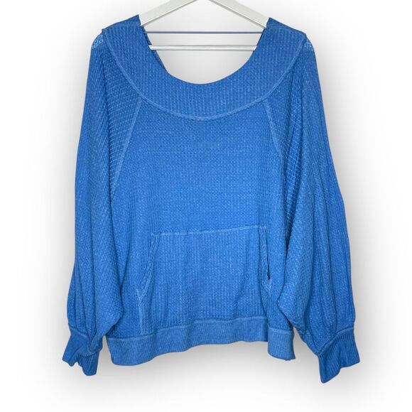 Free People We The Free Westend Thermal Top Blue Oversize Drop Shoulder Medium - Picture 1 of 14